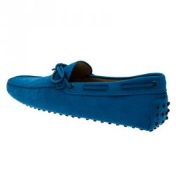 Pre Owned Tod's Blue Leather Bow Loafers Size 46.5