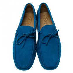 Pre Owned Tod's Blue Leather Bow Loafers Size 46.5