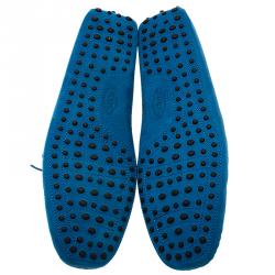 Pre Owned Tod's Blue Leather Bow Loafers Size 46.5