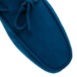 Pre Owned Tod's Blue Leather Bow Loafers Size 46.5