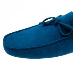 Pre Owned Tod's Blue Leather Bow Loafers Size 46.5