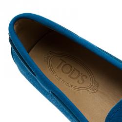 Pre Owned Tod's Blue Leather Bow Loafers Size 46.5