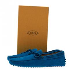 Pre Owned Tod's Blue Leather Bow Loafers Size 46.5