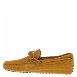 Pre Owned Tod's Mustard Yellow Suede Bow Loafers Size 42.5