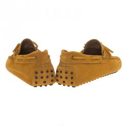 Pre Owned Tod's Mustard Yellow Suede Bow Loafers Size 42.5