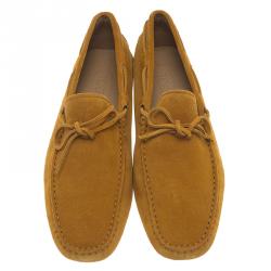 Pre Owned Tod's Mustard Yellow Suede Bow Loafers Size 42.5