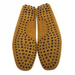Pre Owned Tod's Mustard Yellow Suede Bow Loafers Size 42.5