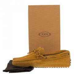 Pre Owned Tod's Mustard Yellow Suede Bow Loafers Size 42.5
