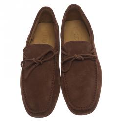 Pre Owned Tod's Brown Suede Bow Loafers Size 41.5