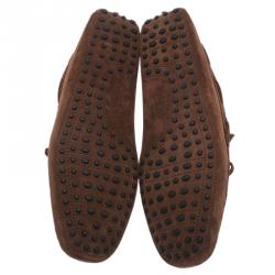 Pre Owned Tod's Brown Suede Bow Loafers Size 41.5