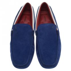 Tod's for Ferrari Blue Suede and White Leather Loafers Size 43