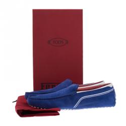 Pre Owned Tod's for Ferrari Blue Suede and White Leather Loafers Size 43