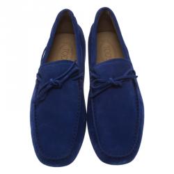 Pre Owned Tod's Blue Suede Bow Loafers Size 43