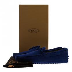 Pre Owned Tod's Blue Suede Bow Loafers Size 43