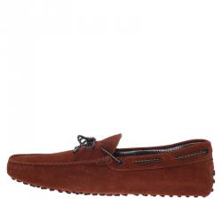 Pre Owned Tod's Brown Suede Braided Bow Loafers Size 44.5