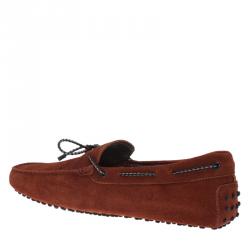 Pre Owned Tod's Brown Suede Braided Bow Loafers Size 44.5