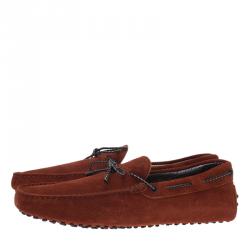 Pre Owned Tod's Brown Suede Braided Bow Loafers Size 44.5