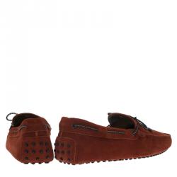 Pre Owned Tod's Brown Suede Braided Bow Loafers Size 44.5