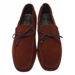 Pre Owned Tod's Brown Suede Braided Bow Loafers Size 44.5