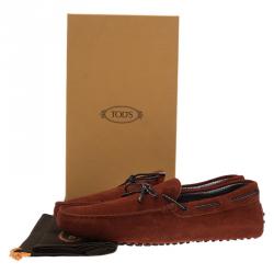 Pre Owned Tod's Brown Suede Braided Bow Loafers Size 44.5