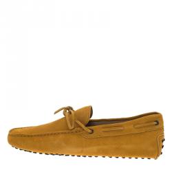 Pre Owned Tod's Yellow Suede Bow Loafers Size 42.5
