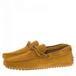 Pre Owned Tod's Yellow Suede Bow Loafers Size 42.5