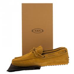 Pre Owned Tod's Yellow Suede Bow Loafers Size 42.5