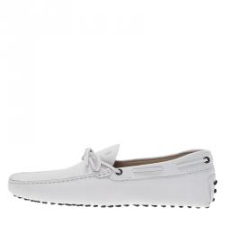 Pre Owned Tod's White Leather Bow Loafers Size 43.5