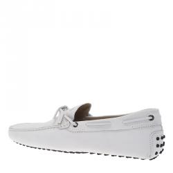 Pre Owned Tod's White Leather Bow Loafers Size 43.5