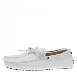 Pre Owned Tod's White Leather Bow Loafers Size 43.5