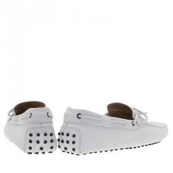Pre Owned Tod's White Leather Bow Loafers Size 43.5