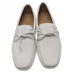 Pre Owned Tod's White Leather Bow Loafers Size 43.5