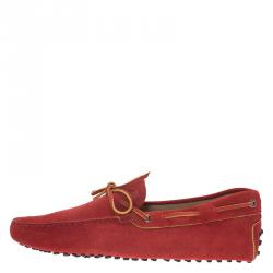 Pre Owned Tod's Red Suede Bow Loafers Size 43