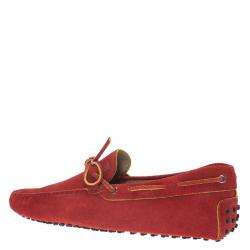 Pre Owned Tod's Red Suede Bow Loafers Size 43