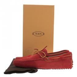 Pre Owned Tod's Red Suede Bow Loafers Size 43