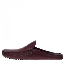 Pre Owned Tod's Burgundy Leather Moccasin Sabot Size 41