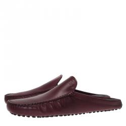 Pre Owned Tod's Burgundy Leather Moccasin Sabot Size 41