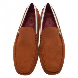 Pre Owned Tod's for Ferrari Orange and White Suede Loafers Size 42.5