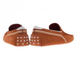 Pre Owned Tod's for Ferrari Orange and White Suede Loafers Size 42.5