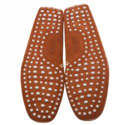 Pre Owned Tod's for Ferrari Orange and White Suede Loafers Size 42.5