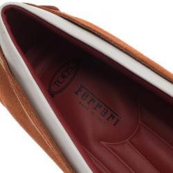 Pre Owned Tod's for Ferrari Orange and White Suede Loafers Size 42.5