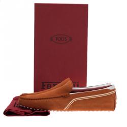 Pre Owned Tod's for Ferrari Orange and White Suede Loafers Size 42.5
