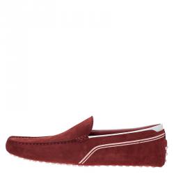 Pre Owned لوفرز تودز فور فيراري سويدي أبيض وأحمر مقاس 43