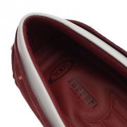 Pre Owned لوفرز تودز فور فيراري سويدي أبيض وأحمر مقاس 43