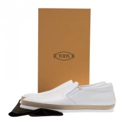 Pre Owned حذاء رياضي تودز إسبادريل جلد أبيض مقاس 42.5