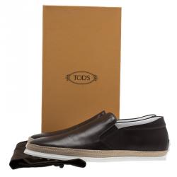 Pre Owned Tod's Brown Leather Espadrille Sneakers Size 44