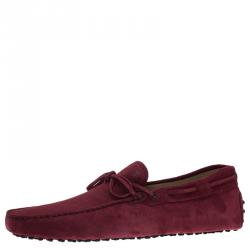 Pre Owned Tod's Burgundy Suede Bow Loafers Size 45