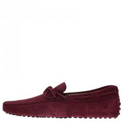 Pre Owned Tod's Burgundy Suede Bow Loafers Size 45