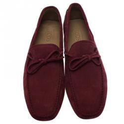 Pre Owned Tod's Burgundy Suede Bow Loafers Size 45