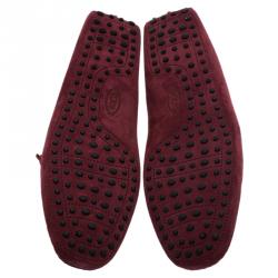 Pre Owned Tod's Burgundy Suede Bow Loafers Size 45